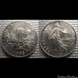Kg 5 francs Semeuse 1993 29mm 10g