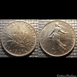 Hg 1 franc semeuse 1967 24mm 6g