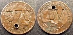 Monnaie 5 centimes Céres 1897 A contremarquée