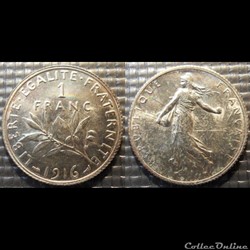 Ha 1 franc Semeuse 1916 23mm 5g