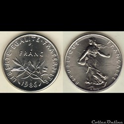 Hg 1 franc semeuse 1986 24mm 6g