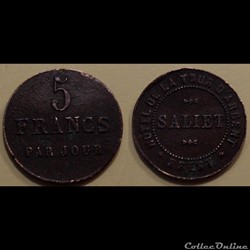 p- MN Brest 5 francs Laiton Hôtel de la Tour d'Argent Elie:35.1