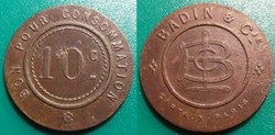 f- Jeton à consommer bon pour consommation 10c Badin & Cie Cartaux Paris