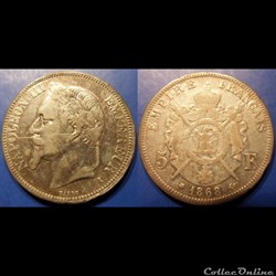 N-Napoleon III Empereur 5 Francs lauré 1868 A