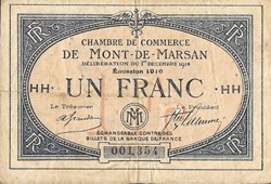 B2 1Fr Chambre de Commerce de Mont de Marsan délibération 1 decembre 1914 Emission 1916