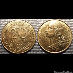 Ef 20 centimes Marianne 1992 23.5mm 4g