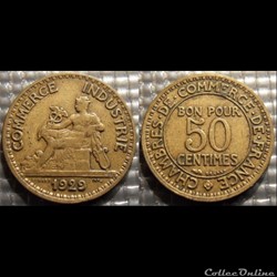 Gb 50 centimes Chambre de commerce 1929 18mm 2g