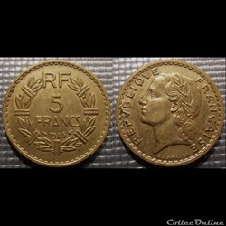 Kc 5 francs Lavrillier 1946 31mm 12g