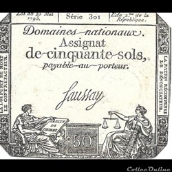 Assignat de cinquante sols Loi du 23 Mai 1793 Saussay