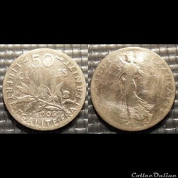 Ga 50 centimes Semeuse 1906 18mm 2.5g