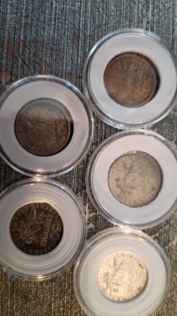 50 centimes semeuse argent 1908,1909,1910,1912,1913