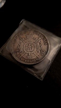 5 francs 1867 A Napoleon III tête laurée