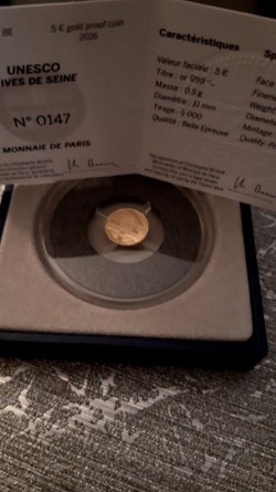 5 euro 2016 or BE UNESCO rives de seine