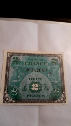 2 francs serie 1944 drapeau france
