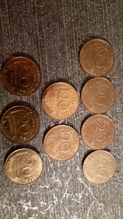 20 centimes 1990 à1997 1994 abeille et 1994 dauphins Marianne