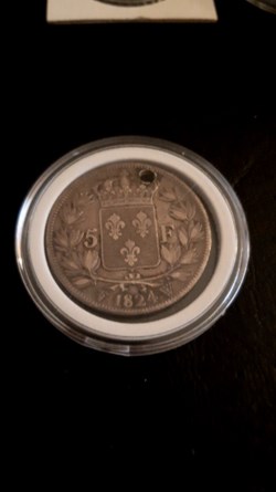 5 francs 1824 W Louis XVIII,tête nue