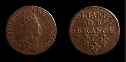 Louis XIV - Liard au buste adolescent 1655 C Caen