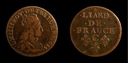 Louis XIV - Liard au buste adolescent 1655 C Caen