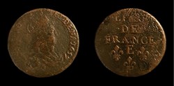Louis XIV - Liard au buste adolescent 1657 E Meung-sur-Loire / Châtellerault