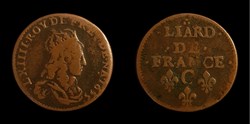 Louis XIV - Liard au buste adolescent 1655 C Caen