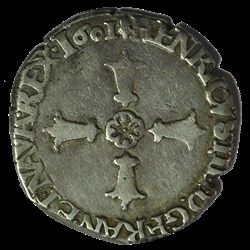 HENRI IV Quart d'écu, croix feuillue de face 1601 La Rochelle