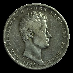 ROYAUME DE SARDAIGNE 5 Lire Charles Albert 1842 Gênes