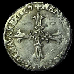 HENRI IV 1/4 d'écu, croix feuillue de face 1607 T