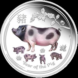 Australian Lunar 1oz Argent colorée Année du Cochon 2019