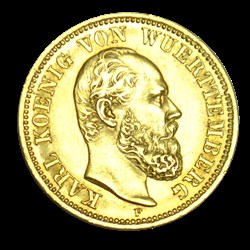 Allemagne-Wurtemberg-Karl Ier 5 Mark 1877 Stuttgart