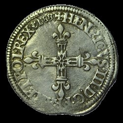 HENRI III Huitième d'écu, croix de face 1588 Saint-Lô