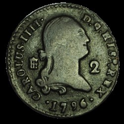 ESPAGNE 2 Maravedis Charles IIII 1796 Ségovie