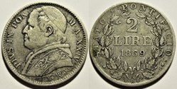 Pio IX, Papa - 2 Lire 1869, Anno XXIV - Vaticano