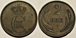 Christian IX Denmark - 2 Øre 1889/7 - Overdate