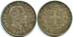 1876 Regno d'Italia, 5 Lire, Roma - Vittorio Emanuele II (ex.3) - Doubling Date