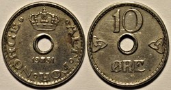 Haakon VII of Norway - 10 Øre 1951