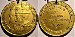 George V & Mary - 1911 Coronation Gilt Medal - North East Devon, England