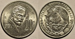 México 1981 - 20 Centavos, F.I. Madero - E.U Mexicanos