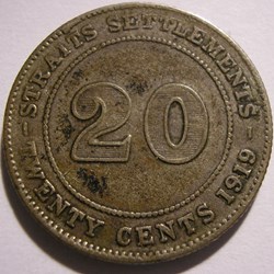 George V - 20 Cents 1919 - Straits Settlements