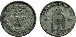 Sweden - Oskar II - 25 Öre 1875/4 - Overdate