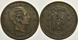 1878 - Barcelona, 5 Centimos - Alfonso XII de España