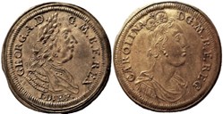 George II & Caroline of Great Britain, c.1727- Rechenpfennig J. Dietzel (var)