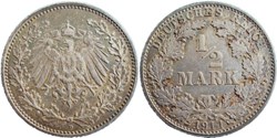 Wilhelm II - 1/2 Mark 1911, München - German Empire