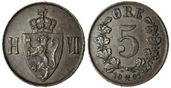 Haakon VII of Norway - 5 Øre 1907