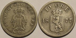 Oskar II - 10 Øre 1877 Norway