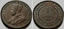 George V - ½ Cent 1916 - Straits Settlements