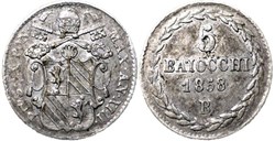 Pio IX, Papa - 5 Baiocchi 1858, Anno XIII Bologna - Papal States