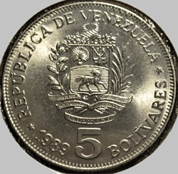 Venezuela - 5 Bolívares 1989