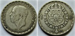 Gustaf V of Sweden - 1 Krona 1943 - Error + Variety Date