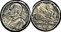Pio XI, Papa - 5 Lire 1929, San Pietro- Vaticano