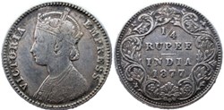 Victoria - ¼  Rupee 1877 Calcutta - British India